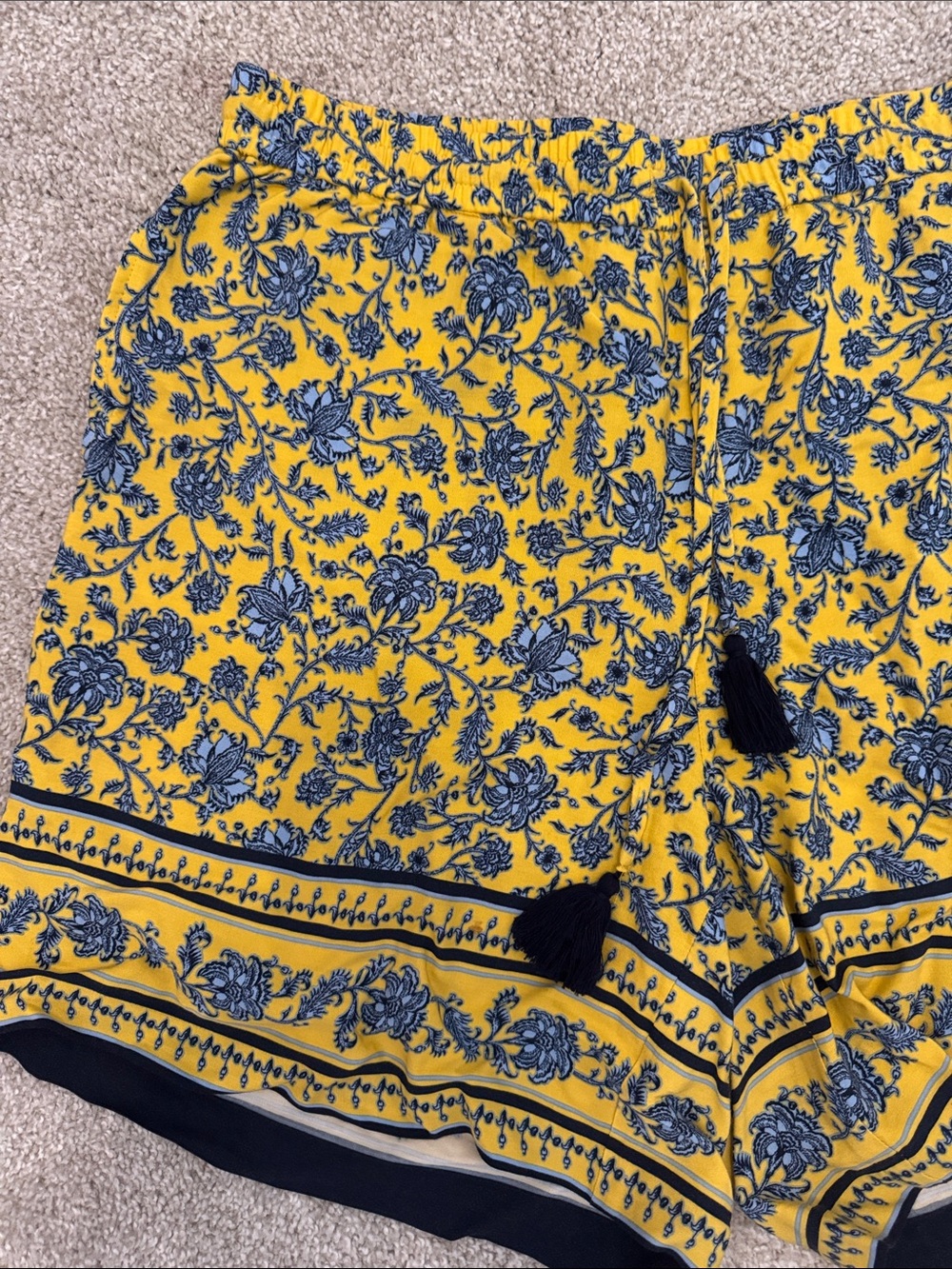 J. Jill Yellow Floral Shorts with Navy Tassel - Picture 3 of 6